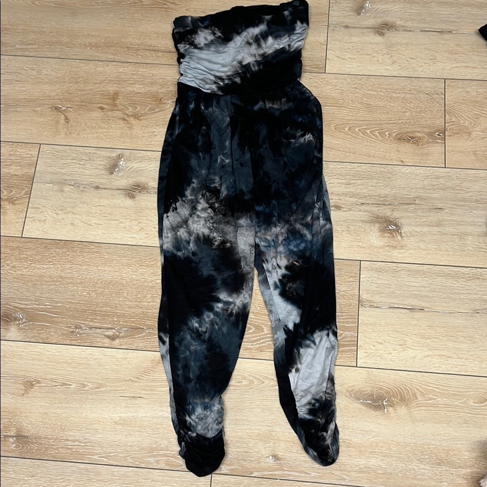 Heart Hips Black and Gray Tie-Dye Jumpsuit